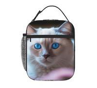 Borsa termica per il pranzo per donne e uomini, borsa termica riutilizzabile, borsa termica con gatto dagli occhi blu, borsa per il pranzo per il lavoro e picnic