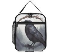 Borsa termica per il pranzo per donne e uomini, borsa termica riutilizzabile, borsa termica nera con corvo, borsa per il pranzo per il lavoro e picnic