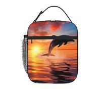 Borsa termica per il pranzo per donne e uomini, borsa termica riutilizzabile, borsa termica per il pranzo al tramonto con delfino, borsa tote per il lavoro e picnic
