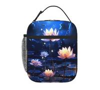 Borsa termica per il pranzo per donne e uomini, borsa termica riutilizzabile, con fiori di loto notturno, borsa per il pranzo per lavoro e picnic