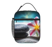 Borsa termica per il pranzo per donne e uomini, borsa termica riutilizzabile, con fiori tropicali e pietra zen, borsa per il pranzo per lavoro e picnic