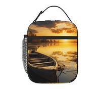 Borsa termica per il pranzo per donne e uomini, borsa termica riutilizzabile con fiume tramonto barca in legno borsa per il pranzo per il lavoro picnic
