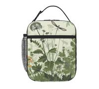 Borsa termica per il pranzo per donne e uomini, borsa termica riutilizzabile, con fogliame ed erbe aromatiche con libellule alate borsa per il pranzo per lavoro picnic