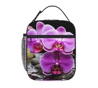 Borsa termica per il pranzo per donne e uomini, borsa termica riutilizzabile, con orchidea viola, borsa per il pranzo per il lavoro e picnic