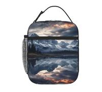 Borsa termica per il pranzo per donne e uomini, borsa termica riutilizzabile, con riflesso di nuvole e montagne, borsa per il pranzo per il lavoro e picnic