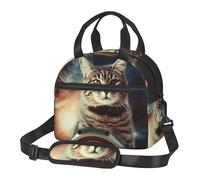 Borsa termica per il pranzo per donne e uomini, borsa termica riutilizzabile, divertente gatto nello spazio, borsa per il pranzo per lavoro e picnic