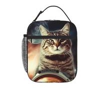 Borsa termica per il pranzo per donne e uomini, borsa termica riutilizzabile, divertente gatto nello spazio, borsa per il pranzo per lavoro e picnic