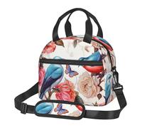 Borsa termica per il pranzo per donne e uomini, borsa termica riutilizzabile, romantica, fantasia floreale, uccelli, farfalla, borsa per il pranzo per lavoro e picnic