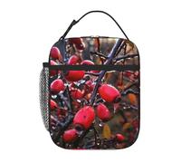 Borsa termica per il pranzo per donne e uomini, borsa termica riutilizzabile, rosa canina pianta bacche borsa per il pranzo per lavoro picnic