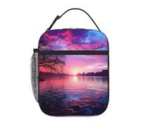 Borsa termica per il pranzo per donne e uomini, borsa termica riutilizzabile, viola tramonto sull'acqua, borsa per il pranzo per il lavoro e picnic