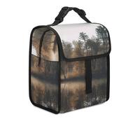 Borsa termica per il pranzo per donne e uomini, con alberi che riflettono su un lago, borse tote per il lavoro