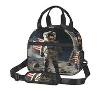 Borsa termica per il pranzo, per donne e uomini, con astronauta che atterrano sulla luna, riutilizzabile, a prova di perdite, con tracolla regolabile, per lavoro, viaggi, attività all'aperto