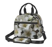 Borsa termica per il pranzo, per donne e uomini, con bouquet di giglio bianco, riutilizzabile, a prova di perdite, con tracolla regolabile, borsa tote per lavoro, viaggi, attività all'aperto