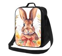 Borsa termica per il pranzo, per donne e uomini, con coniglietto e rosetta, riutilizzabile, a prova di perdite, con tracolla regolabile, per lavoro, viaggi, attività all'aperto