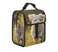 Borsa termica per il pranzo per donne e uomini, con cucciolo che attraversa l'erba, borsa tote per il lavoro