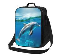 Borsa termica per il pranzo, per donne e uomini, con delfini che nuotano nel mare blu, riutilizzabile, a prova di perdite, con tracolla regolabile, per lavoro, viaggi, attività all'aperto