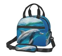 Borsa termica per il pranzo, per donne e uomini, con delfini che nuotano nel mare blu, riutilizzabile, a prova di perdite, con tracolla regolabile, borsa tote per lavoro, viaggi, attività all'aperto