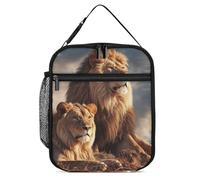 Borsa termica per il pranzo, per donne e uomini, con due leoni, riutilizzabile, per ufficio e campeggio
