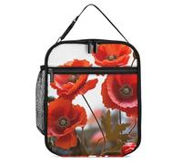 Borsa termica per il pranzo, per donne e uomini, con fiori di papavero, petali vivaci, borsa per il pranzo, riutilizzabile, per ufficio e campeggio