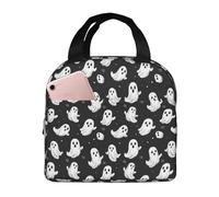 Borsa termica per il pranzo per donne e uomini, con graziosa stampa fantasma bianca, piccola borsa termica per donne, adulti, borsa termica per lavoro, viaggi, palestra, con tasca frontale da 20,3 x