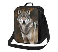 Borsa termica per il pranzo, per donne e uomini, con lupo selvatico, grigio, riutilizzabile, a prova di perdite, con tracolla regolabile, borsa tote per lavoro, viaggi, attività all'aperto