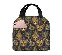 Borsa termica per il pranzo per donne e uomini, con motivo dorato in maschera, borsa termica per il pranzo, grande capacità, a prova di perdite, riutilizzabile, per lavoro, ufficio, picnic, viaggi