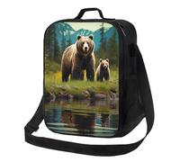 Borsa termica per il pranzo, per donne e uomini, con motivo fiume orso e mamma, riutilizzabile, a prova di perdite, con tracolla regolabile, borsa tote per lavoro, viaggi, attività all'aperto