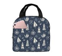 Borsa termica per il pranzo per donne e uomini, con motivo nautico marinaio, piccola borsa termica per il pranzo, per donne, adulti, borsa termica per lavoro, viaggi, palestra, con tasca frontale da
