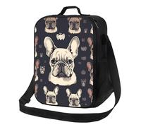 Borsa termica per il pranzo, per donne e uomini, con scritta "I Love French Bulldog", riutilizzabile, a prova di perdite, con tracolla regolabile, per lavoro, viaggi, attività all'aperto