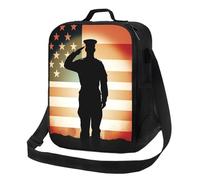 Borsa termica per il pranzo, per donne e uomini, con scritta "Thank You Soldier Saluting America Flag riutilizzabile, a prova di perdite, con tracolla regolabile, borsa tote per il pranzo, per lavoro