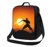 Borsa termica per il pranzo, per donne e uomini, con silhouette di karate, riutilizzabile, a prova di perdite, con tracolla regolabile, borsa tote per lavoro, viaggi, attività all'aperto