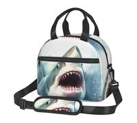 Borsa termica per il pranzo, per donne e uomini, con squalo nel mare, riutilizzabile, a prova di perdite, con tracolla regolabile, per lavoro, viaggi, attività all'aperto