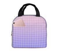 Borsa termica per il pranzo per donne e uomini, con stampa a griglia ombré viola, rosa, borsa termica per il pranzo, grande capacità, a prova di perdite, riutilizzabile, per lavoro, ufficio, picnic