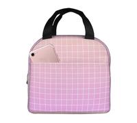 Borsa termica per il pranzo, per donne e uomini, con stampa a griglia, rosa, pesca, ombré, borsa termica per il pranzo, grande capacità, a prova di perdite, riutilizzabile, per lavoro, ufficio, picnic