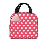 Borsa termica per il pranzo per donne e uomini, con stampa a pois rossi, piccola borsa termica per il pranzo, per donne, adulti, borsa termica per lavoro, viaggi, palestra, con tasca frontale da 20,3