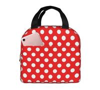 Borsa termica per il pranzo per donne e uomini, con stampa a pois rossi, piccola borsa termica per il pranzo, per donne, adulti, borsa termica per lavoro, viaggi, palestra, con tasca frontale da 20,3