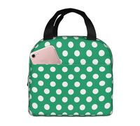 Borsa termica per il pranzo per donne e uomini, con stampa a pois verde medio, grande capacità, a prova di perdite, riutilizzabile, per lavoro, ufficio, picnic, viaggi