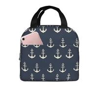 Borsa termica per il pranzo per donne e uomini, con stampa di ancora bianca vintage, borsa termica per il pranzo, grande capacità, a prova di perdite, riutilizzabile, per lavoro, ufficio, picnic