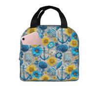 Borsa termica per il pranzo per donne e uomini, con stampa di ancora blu girasole, grande capacità, a prova di perdite, riutilizzabile, per lavoro, ufficio, picnic, viaggi