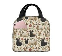 Borsa termica per il pranzo per donne e uomini, con stampa di capre e fiori, piccola borsa termica per donne, adulti, borsa termica per lavoro, palestra, viaggi, con tasca frontale da 20,3 x 12,7 cm