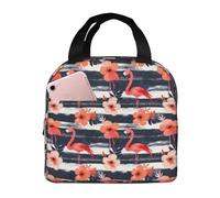 Borsa termica per il pranzo per donne e uomini, con stampa di fenicotteri e fiori rossi, piccola borsa termica da donna, borsa termica per lavoro, viaggi, palestra, con tasca frontale da 20,3 x 12,7