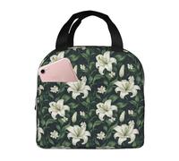 Borsa termica per il pranzo per donne e uomini, con stampa di foglie di giglio bianco, borsa termica per il pranzo, grande capacità, a prova di perdite, riutilizzabile, per lavoro, ufficio, picnic