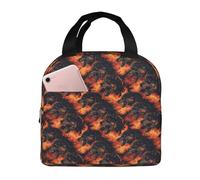Borsa termica per il pranzo, per donne e uomini, con stampa di lupo rosso con fiamme rosse, grande capacità, a prova di perdite, riutilizzabile, per lavoro, ufficio, picnic, viaggi