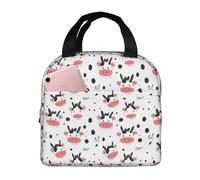 Borsa termica per il pranzo per donne e uomini, con stampa di mucca in stile cartone animato, piccola borsa termica per il pranzo, per lavoro, viaggi, palestra, con tasca frontale da 20,3 x 12,7 cm