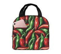 Borsa termica per il pranzo per donne e uomini, con stampa di peperoncini rossi e verdi, piccola borsa termica da donna, borsa termica per lavoro, viaggi, palestra, con tasca frontale da 20,3 x 12,7