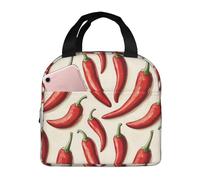 Borsa termica per il pranzo per donne e uomini, con stampa di peperoncini rossi, piccola borsa termica per il pranzo, borsa termica per lavoro, viaggi, palestra, con tasca frontale da 20,3 x 12,7 cm