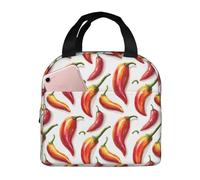 Borsa termica per il pranzo per donne e uomini, con stampa di peperoncini rossi, piccola borsa termica da donna, borsa termica per lavoro, viaggi, palestra, con tasca frontale da 20,3 x 12,7 cm