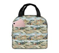 Borsa termica per il pranzo per donne e uomini, con stampa di trattori e fiori di villaggio, piccola borsa termica per donne, adulti, borsa termica per lavoro, viaggi, palestra, con tasca frontale da