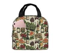 Borsa termica per il pranzo per donne e uomini, con stampa di vini rossi, pizza, cibo, piccola borsa termica per donne, adulti, borsa termica per lavoro, viaggi, palestra, con tasca frontale da 20,3 x