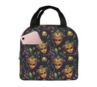 Borsa termica per il pranzo per donne e uomini, con stampa gotica in maschera dorata, piccola borsa termica per il pranzo, per lavoro, viaggi, palestra, con tasca frontale da 20,3 x 12,7 cm
